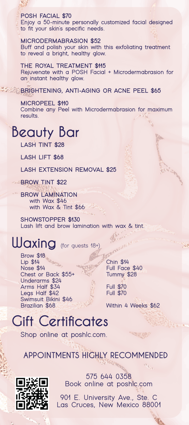 Menu - Posh Skin Care and Nail Bar